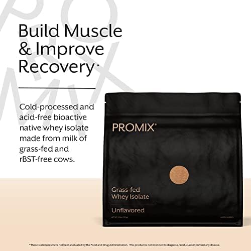 Promix Whey Protein Isolate Powder, Unflavored - 5lb Bulk - Grass-Fed & 100% All Natural - Post Workout Fitness & Nutrition Shakes, Smoothies, Baking & Cooking Recipes - Gluten-Free & Keto-Friendly