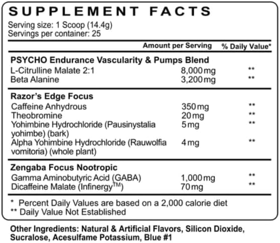 Psycho Pharma Strongest High Stim Preworkout Powder - Edge of Insanity - Most Intense Pre Workout Supplement for Pumps, Strength, Energy and Feel Good Focus. Rivals Famous PWOs of The Past