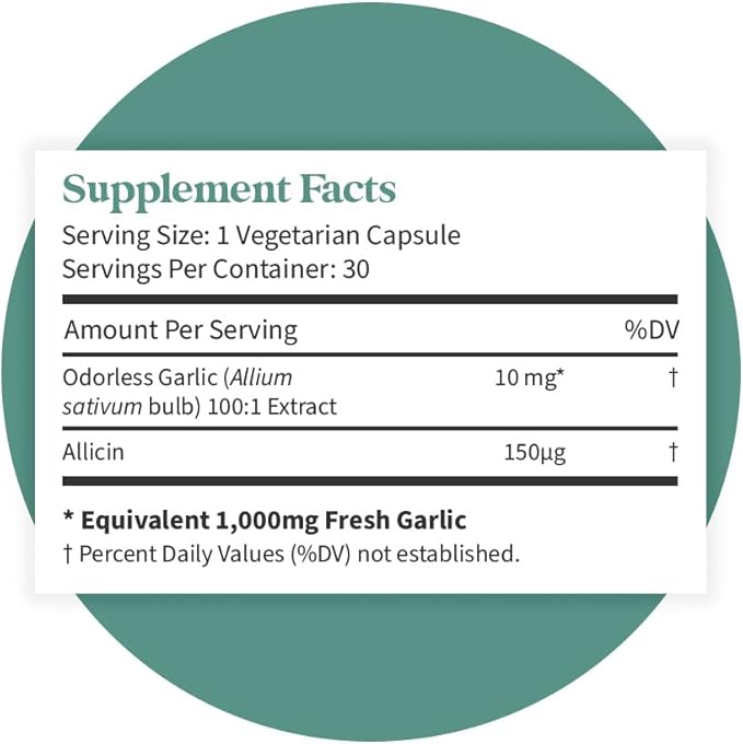 Pattern Wellness Odorless Organic Garlic - 1000mg - Healthy Immune, Circulatory & Cardiovascular Support - Happy & Healthy Heart - Non-GMO & Gluten Free - 30 Vegan Capsules