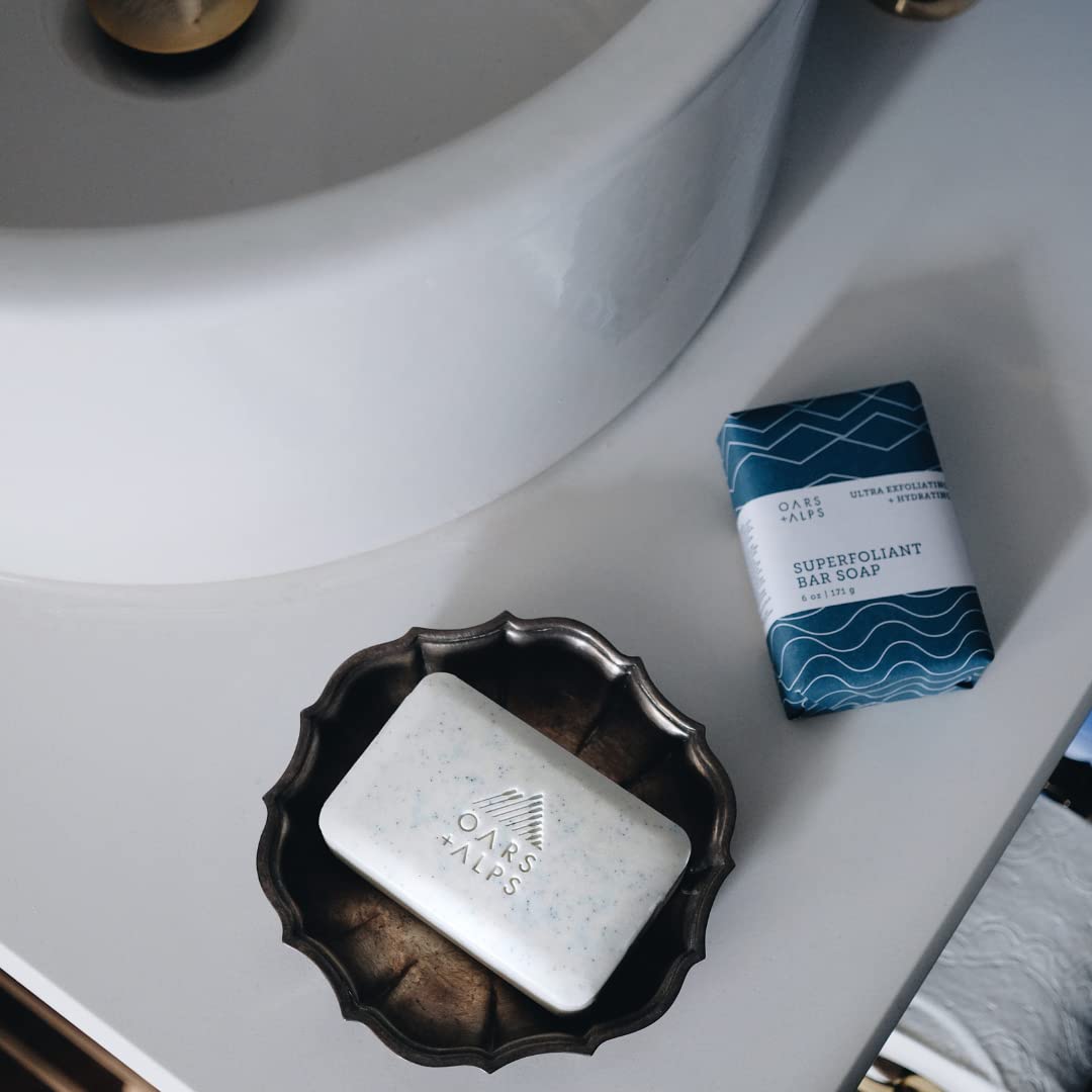 Oars + Alps Superfoliant Exfoliating Men's Bar Soap, Dermatologist Tested and Made with Clean Ingredients, Travel Size, 6 Pack, 6 Oz Each