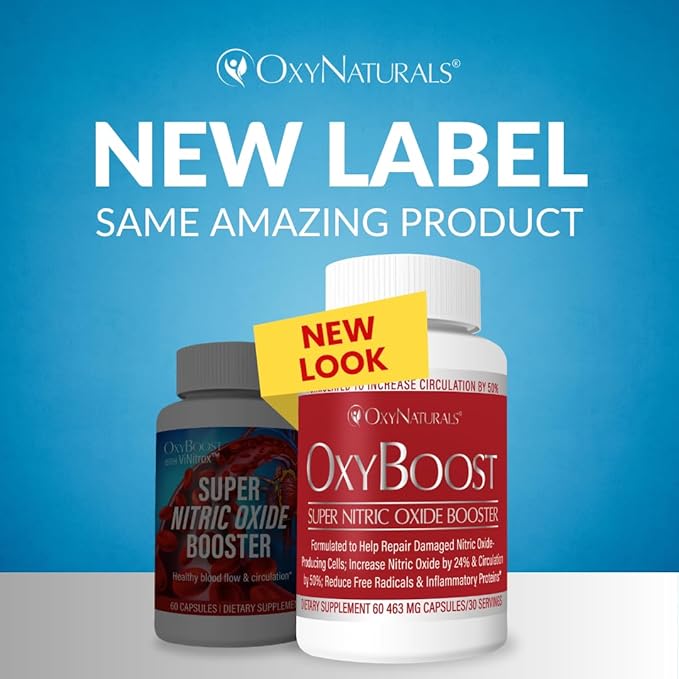 OxyBoost with ViNitrox - Nitric Oxide Supplement for Blood Pressure Support, Heart Health, Energy Boost, Circulation, and More (3 Bottles - 90 Servings)
