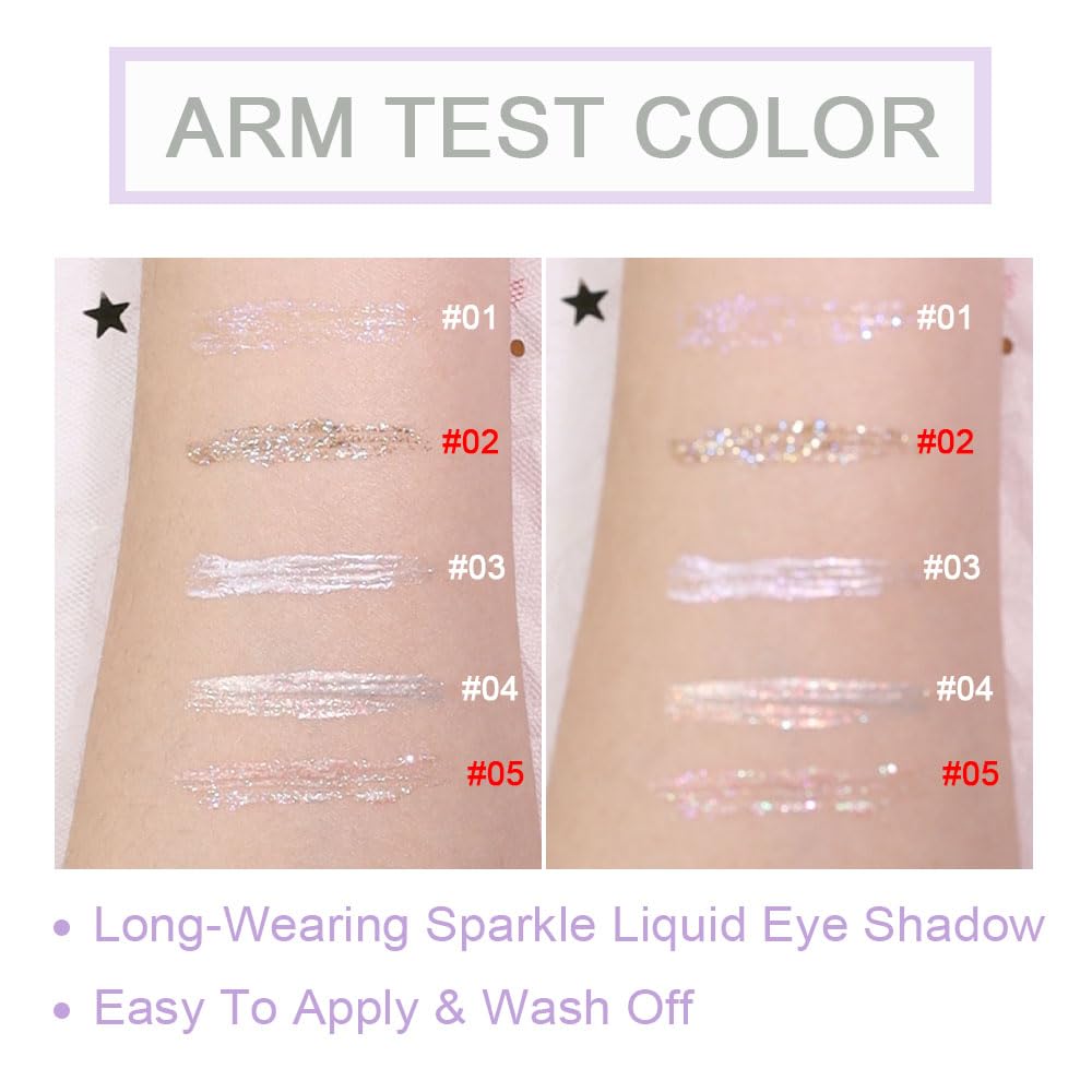 Liquid Sparkling Glitter Eye Shadow Sticks Set: Crystal Silver Golden Eyeshadow, Eyeliner, Eyelid, Liquid Highlight Shimmer Makeup for Eyes,Waterproof Quick-Drying,2 Pcs (02+05)