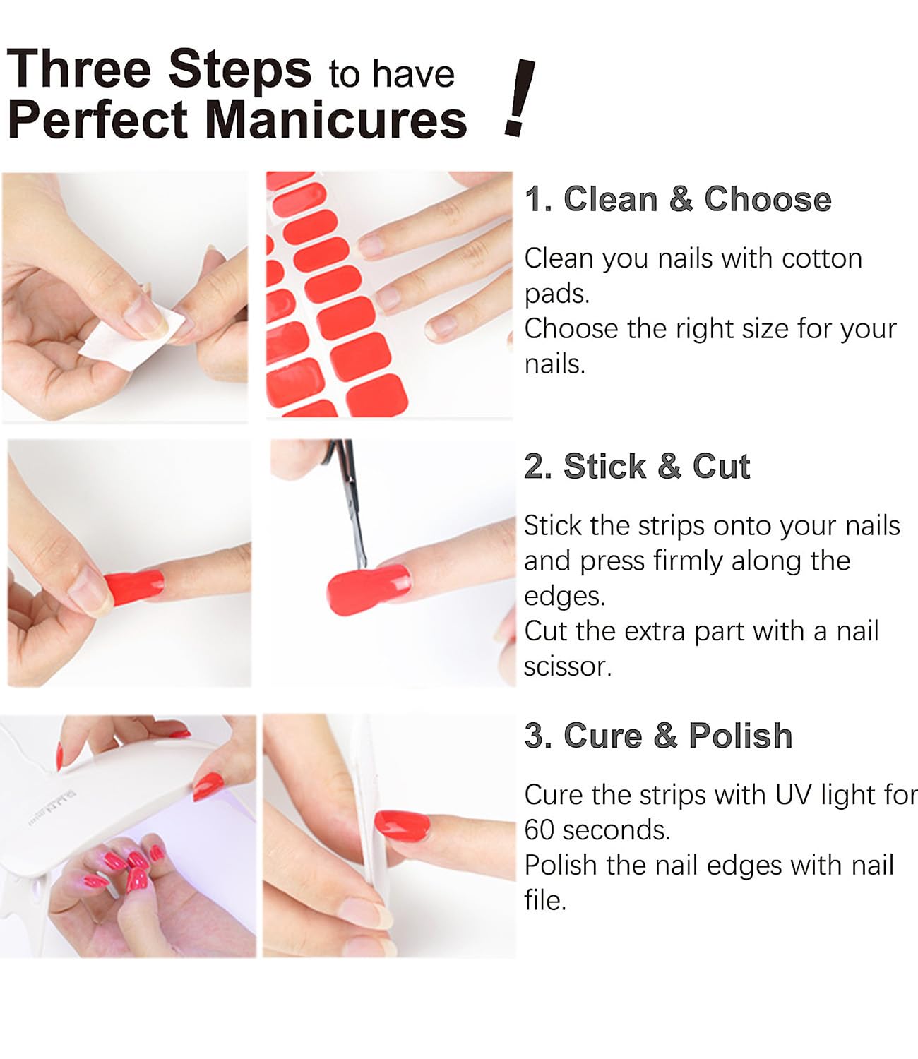 Semi Cured Gel Nail Strips, 20pcs French Leaf, Glitter, Gel Nail Stickers UV for Home Nails DIY