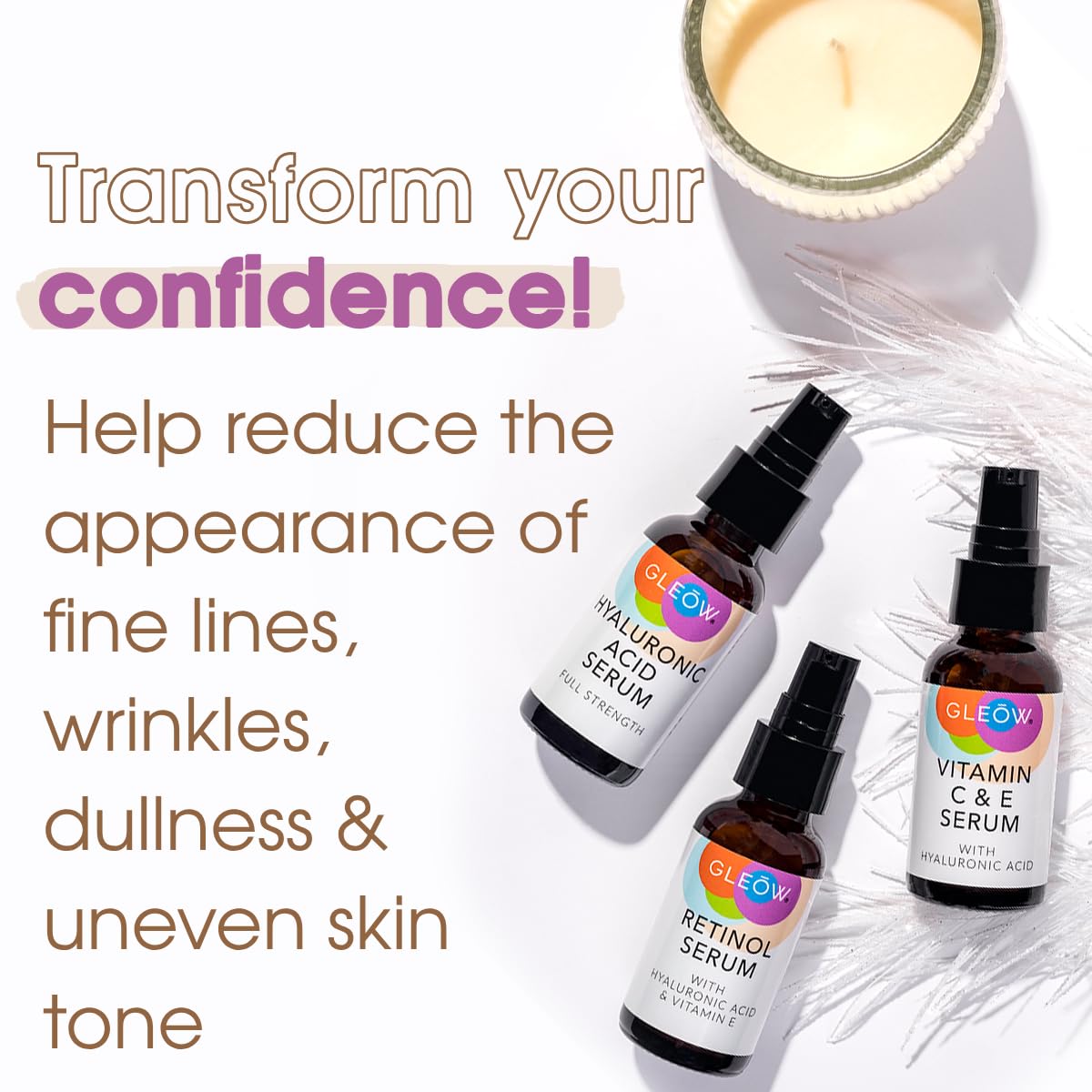 Retinol Serum for Face, Vitamin C with Hyaluronic Acid Face Serum for Women and Men, Glow Skin Care Set Total Package Targets Appearance of Uneven Skin Tone and Dryness 3x1oz