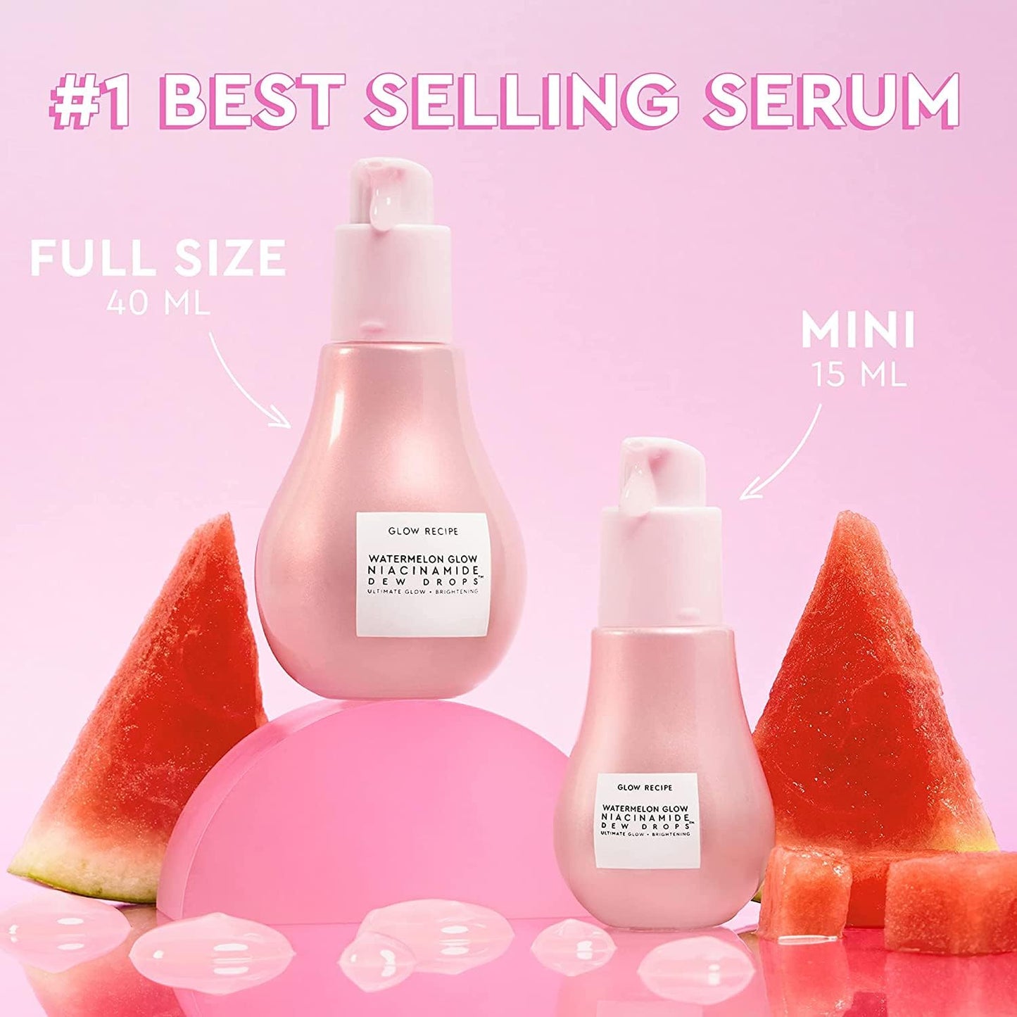 Glow Recipe Watermelon Niacinamide Dew Drops - Brightening, Plumping Hydrating Face Serum, Makeup Primer + Liquid Highlighter with Hyaluronic Acid - Dewy & Glowing Korean Skin Care (40ml)