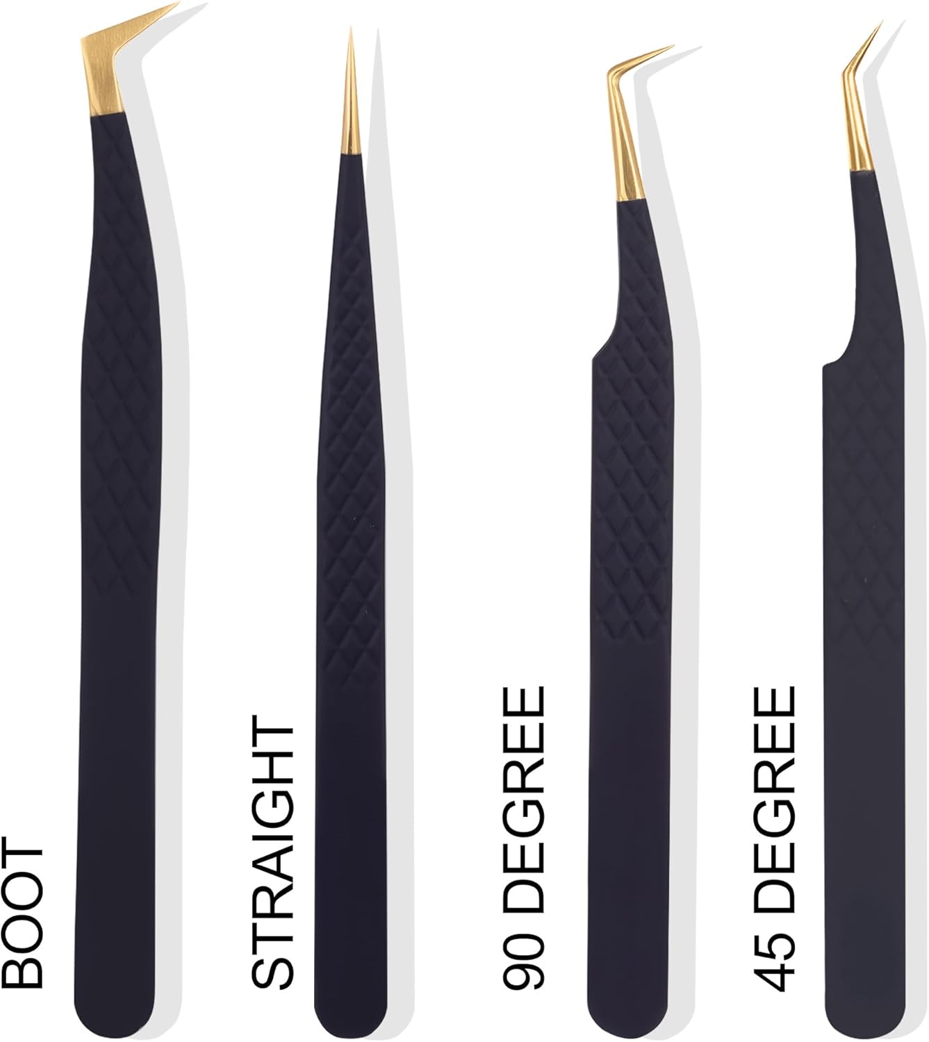 Fiber Tip Lash Tweezers For Eyelash Extension 4 Pcs Tweezers Professional Artist Tech Work Kit Tools,Best Volume Eyelash Lashes Extensions Precision Supplies Boot Volume 90 45 Degree(Black)
