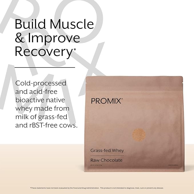 Promix Whey Protein Powder, Raw Chocolate - 2.5lb Bulk - Grass-Fed & 100% All Natural - Post Workout Fitness & Nutrition Shakes, Smoothies, Baking & Cooking Recipes - Gluten-Free & Keto-Friendly