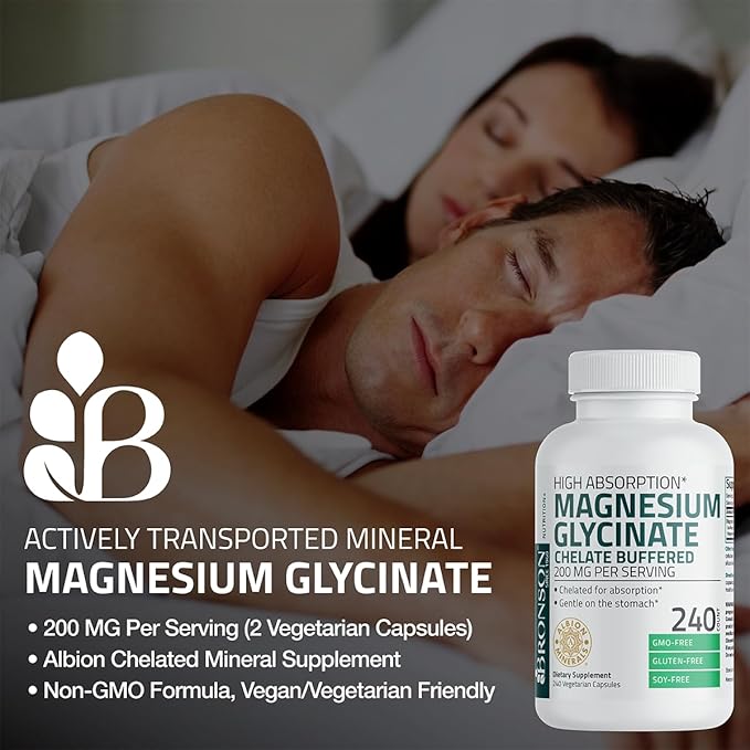 Bronson Magnesium Glycinate 200 MG per Serving Chelated for High Absorption, Gentle On Stomach, Non-GMO, 120 Vegetarian Capsules