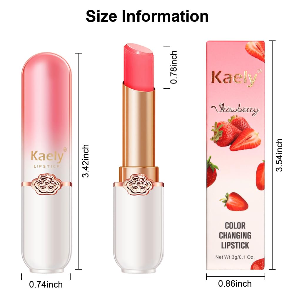Kaely 2Pcs Strawberry Hydrating Lipstick Tinted Lip Balm, Color Changing PH Lipstick Makeup, Korean Magic Lip Stain Long Lasting Waterproof, labiales magicos 24 horas originales