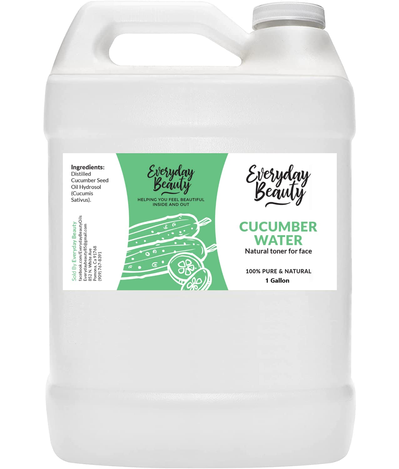 Cucumber Hydrosol Facial Toner - Bulk 1 Gallon All Natural Hydrating Spray Mist for Face and Hair - 100% All Natural Cucumber Water Hydrosol