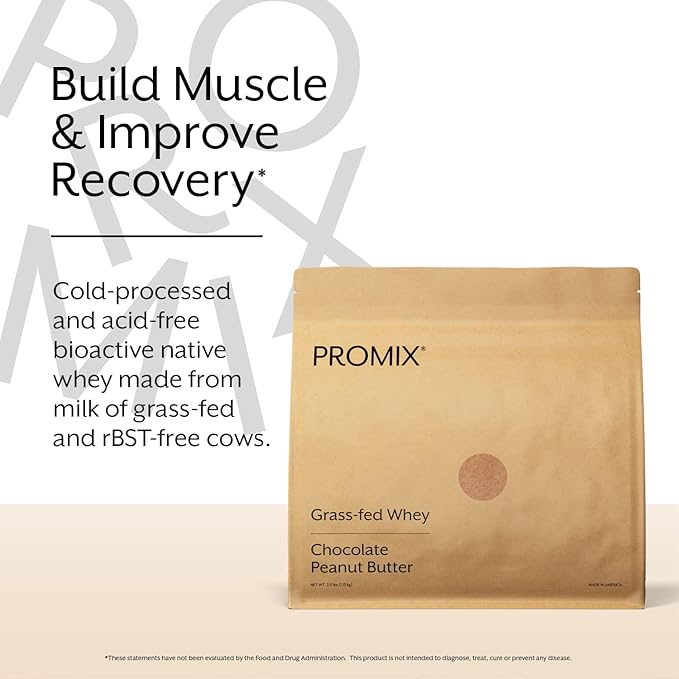 Promix Whey Protein Powder, Chocolate Peanut Butter - 2.5lb Bulk - Grass-Fed & 100% All Natural - Post Workout Fitness & Nutrition Shakes, Smoothies, Baking & Cooking Recipes - Gluten-Free