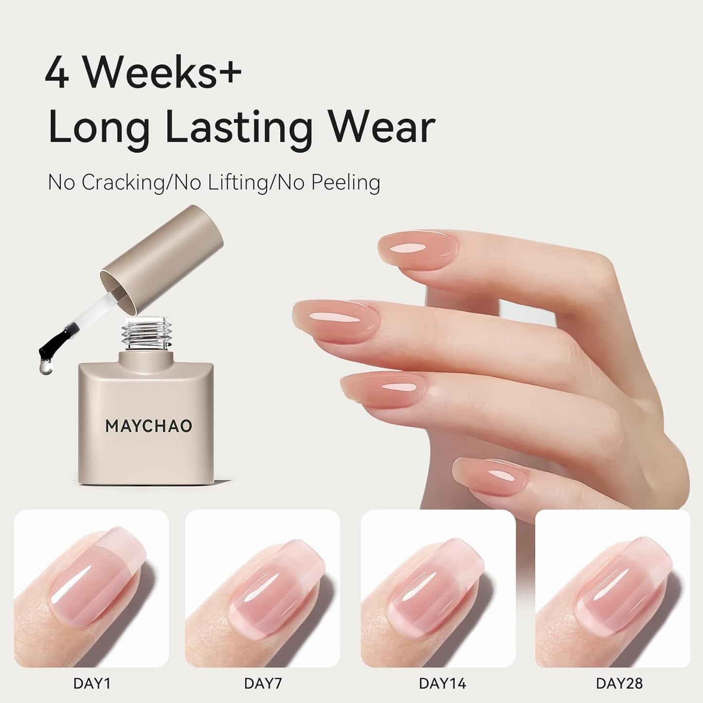 MAYCHAO 15ML Clearly Pink Builder Nail Gel 7 in 1 Clear Pink Builder Strengthener Gel Nail Polish for Nail Extension, No Wipe Base Coat for Home Manicure, 0.5 OZ-05