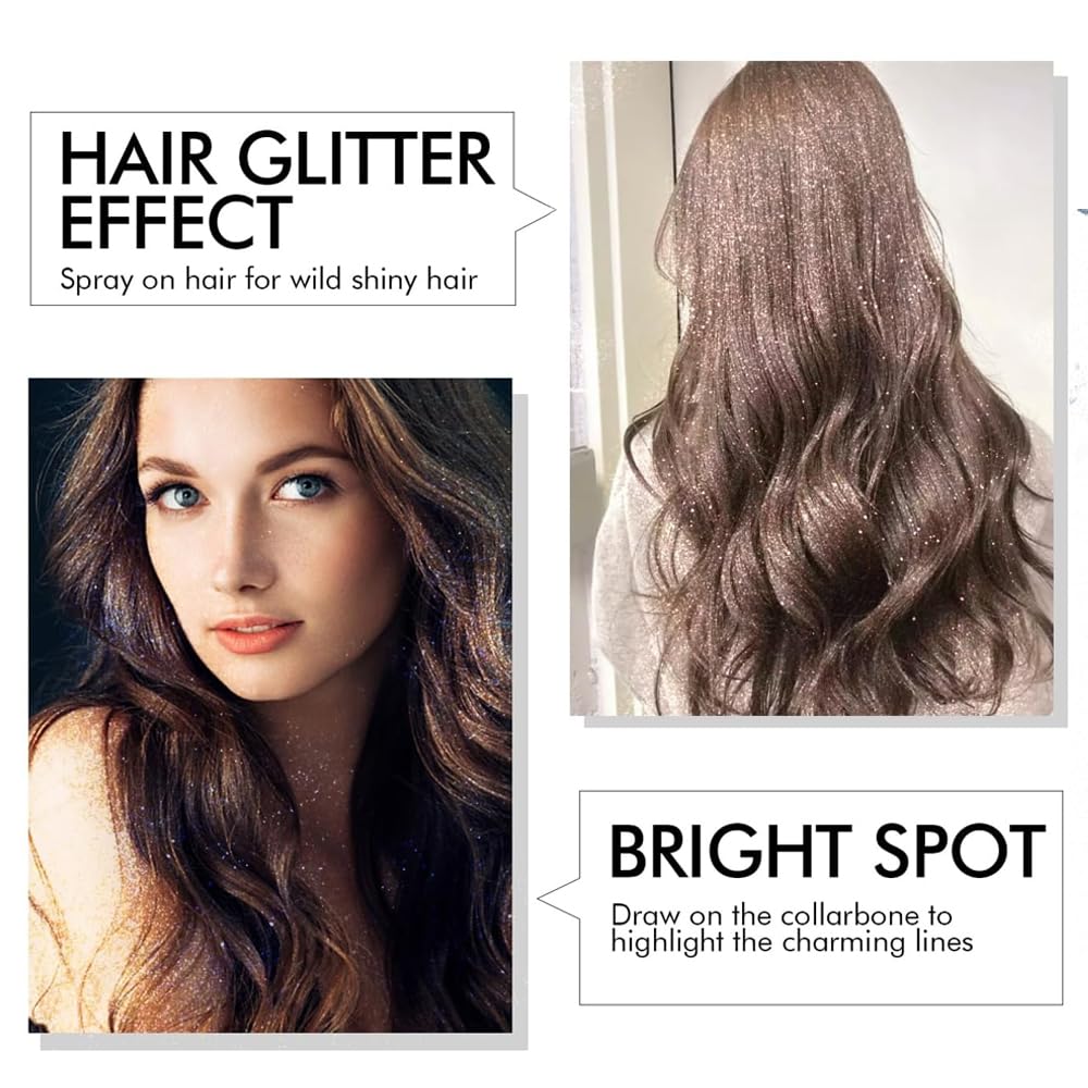 Glitter Body Highlighter Powder Body Shimmer Sparkle Face Brightening Highlighter Powder for Face Eyes Body Glow Makeup With sponge head(03#)