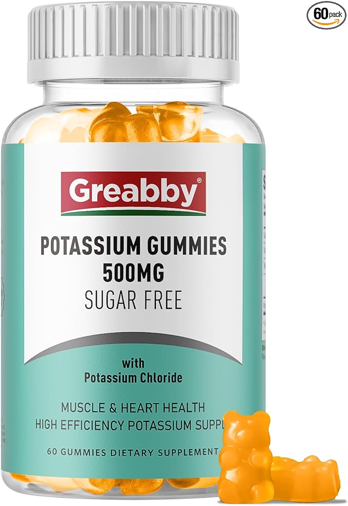Potassium Gummies, Potassium Chloride 500mg for Adults, Sugar-Free Potassium Supplement, Muscle Relief & Heart Health for Women Men, Electrolyte Balance, Efficient Potassium Supply, 60 Servings