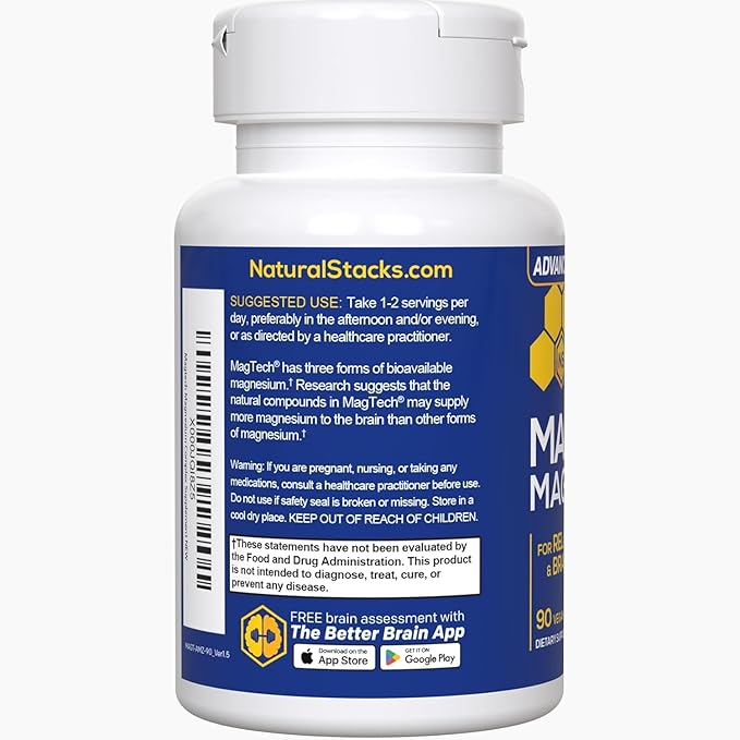 MagTech Magnesium Supplement - Chelated Magnesium Complex - 3 Forms of Magnesium: Magtein Magnesium L-Threonate, Glycinate & Taurate - Supports Relaxation & Brain Health*, 90 Magnesium Capsules