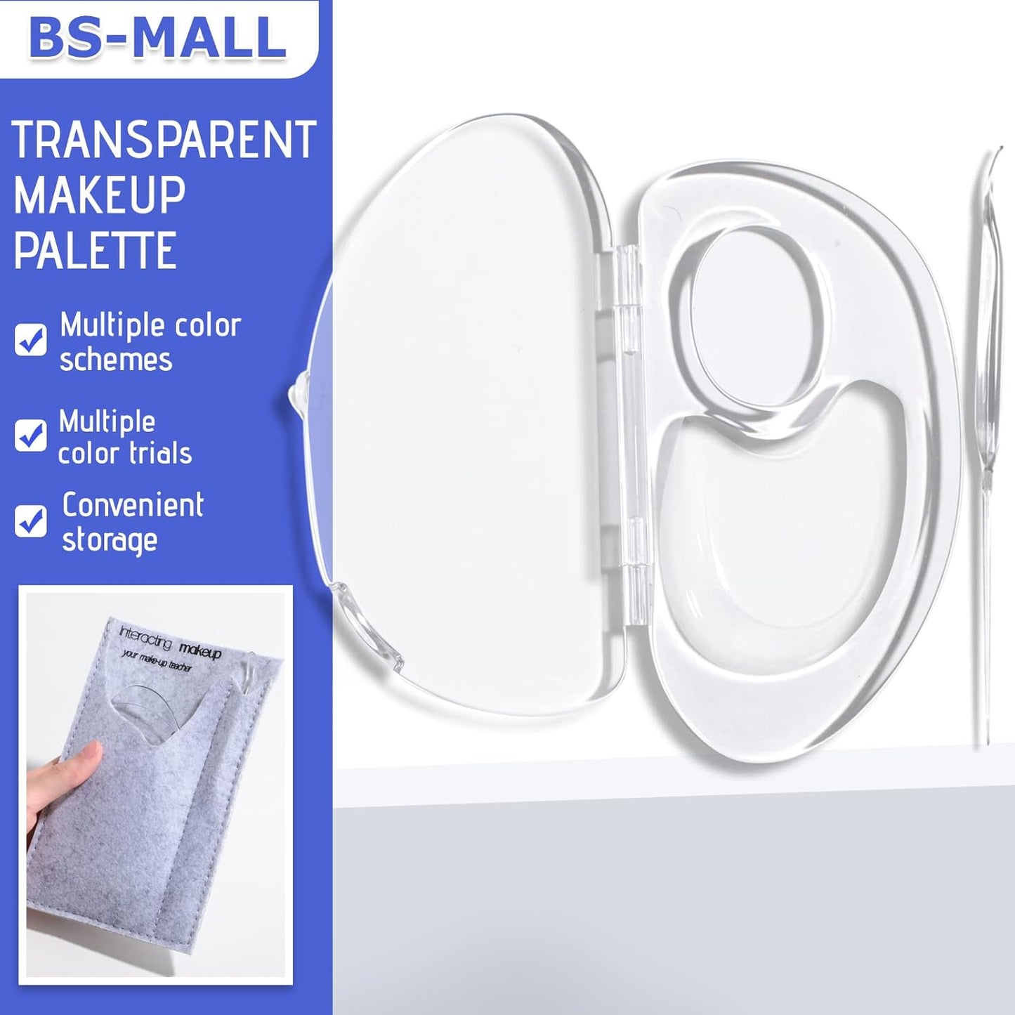 BS-MALL Makeup Mixing Palette Acrylic Mixing Tray with Spatula Artist Tool for Mixing Cosmetic/Nail Polish/Pigment Blending