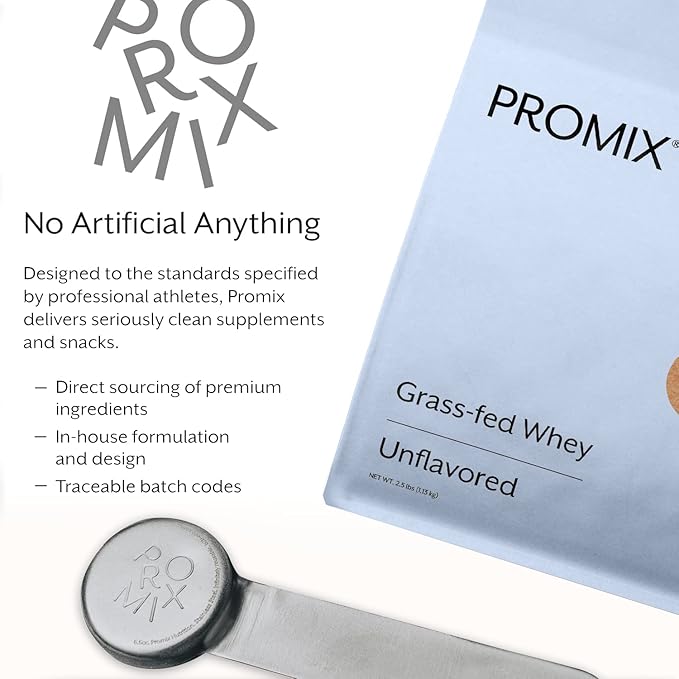 Promix Whey Protein Powder, Unflavored - 2.5lb Bulk - Grass-Fed & 100% All Natural - Post Workout Fitness & Nutrition Shakes, Smoothies, Baking & Cooking Recipes - Gluten-Free & Keto-Friendly