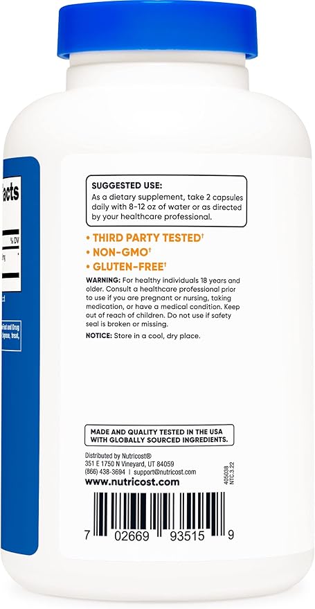 Nutricost Korean Ginseng 500mg, 240 Capsules (3 Bottles) - 1000mg Extra Strength Serving Size - Gluten Free & Non-GMO