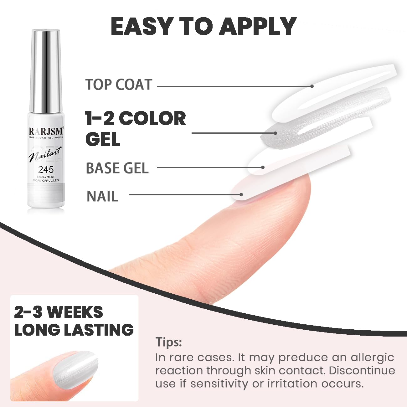 RARJSM Pearl White Gel Liner Nail Art Pearlescent Silver Shell Glitter Swirl Effect Gel Polish 8ml Build in Thin Brush Painted Drawing Striper Soak off Curing Requires for Home Salon