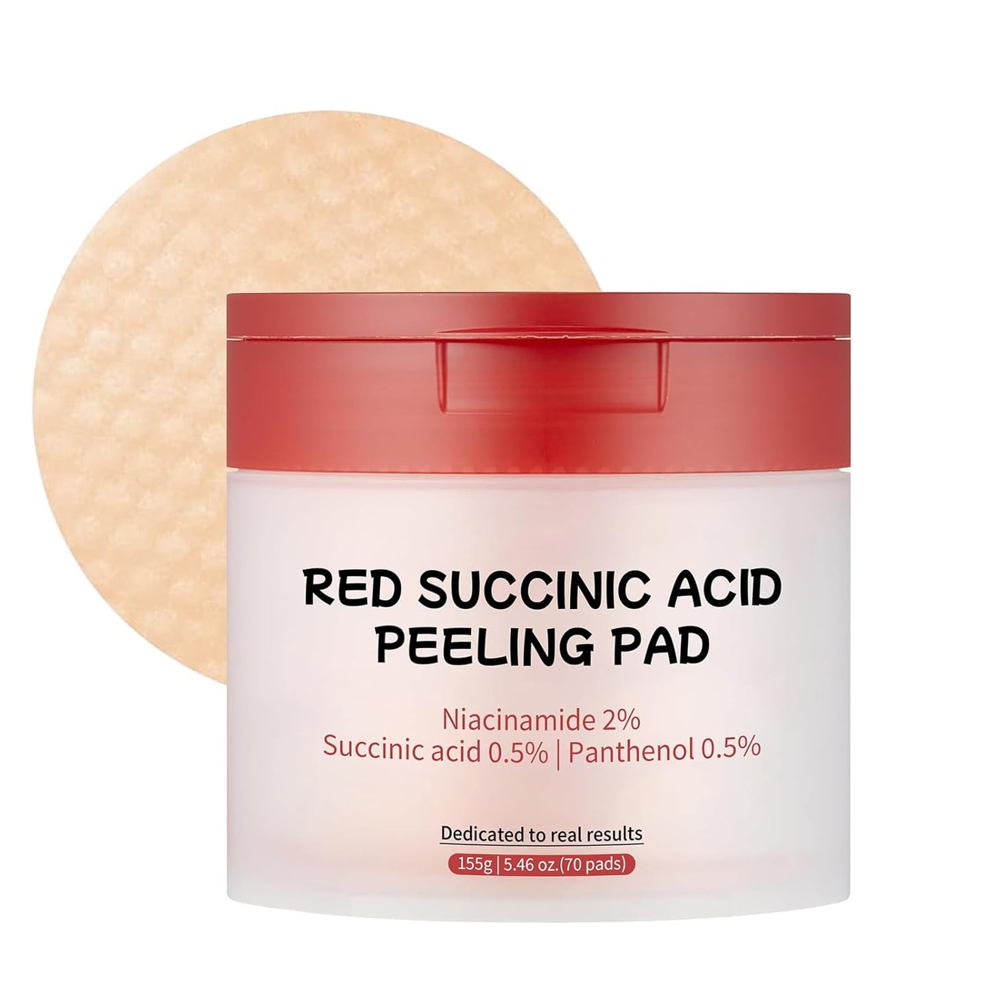 Red Succinic Acid Facial Peeling Pads with Niacinamide, AHA, BHA & Panthenol - Exfoliating Toner Pads for Breakout-Prone Skin - Non-Comedogenic & Soothing (70pads)