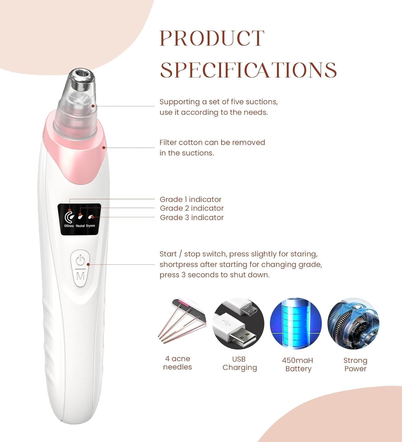 2025 Blackhead Remover Pore Vacuum,Facial Pore Cleaner-5 Suction Power,5 Probes,USB Rechargeable Blackhead Vacuum Kit Electric Acne Extractor Tool for Adult