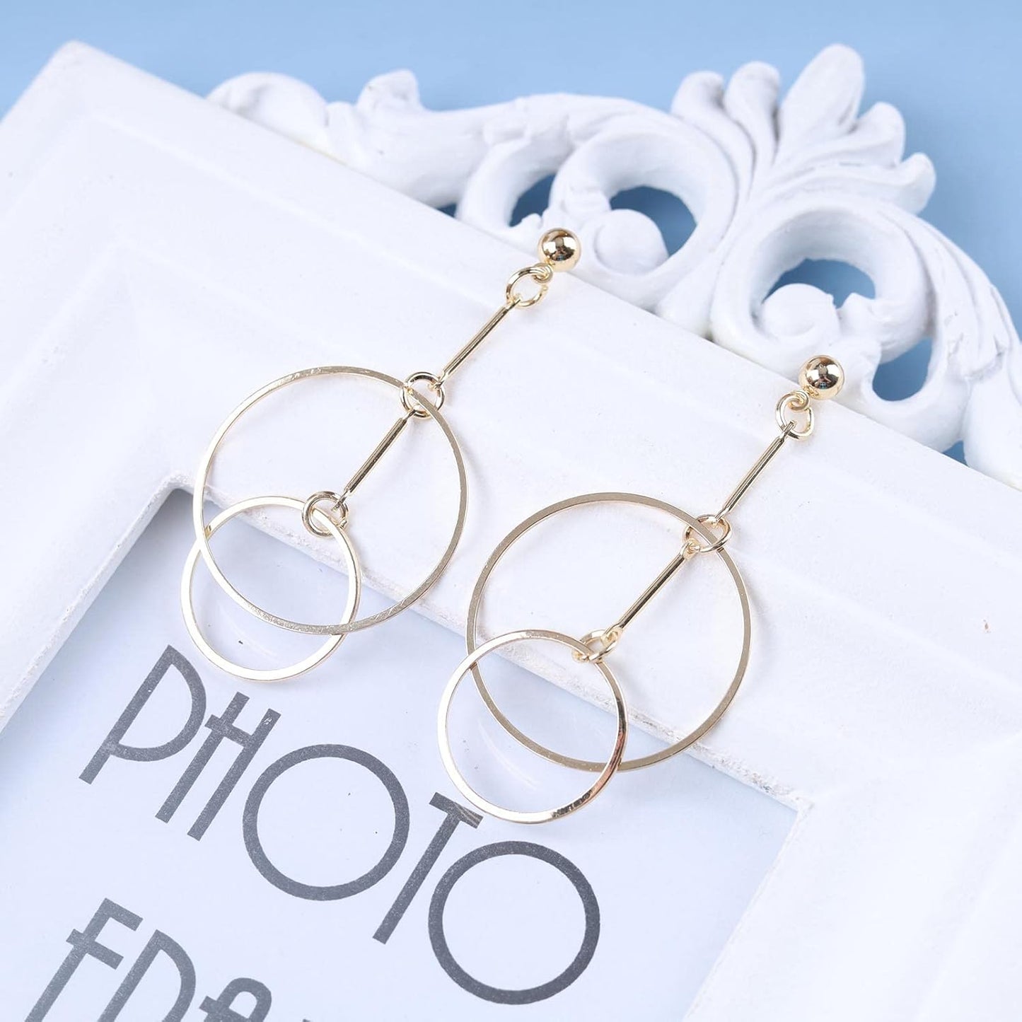 Vintage Hollow Circle Dangle Earrings Exaggerated Circle Drop Earrings Large Circle Hoop Earrings Gold Bar Earrings Jewelry for Women