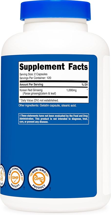 Nutricost Korean Ginseng 500mg, 240 Capsules (3 Bottles) - 1000mg Extra Strength Serving Size - Gluten Free & Non-GMO