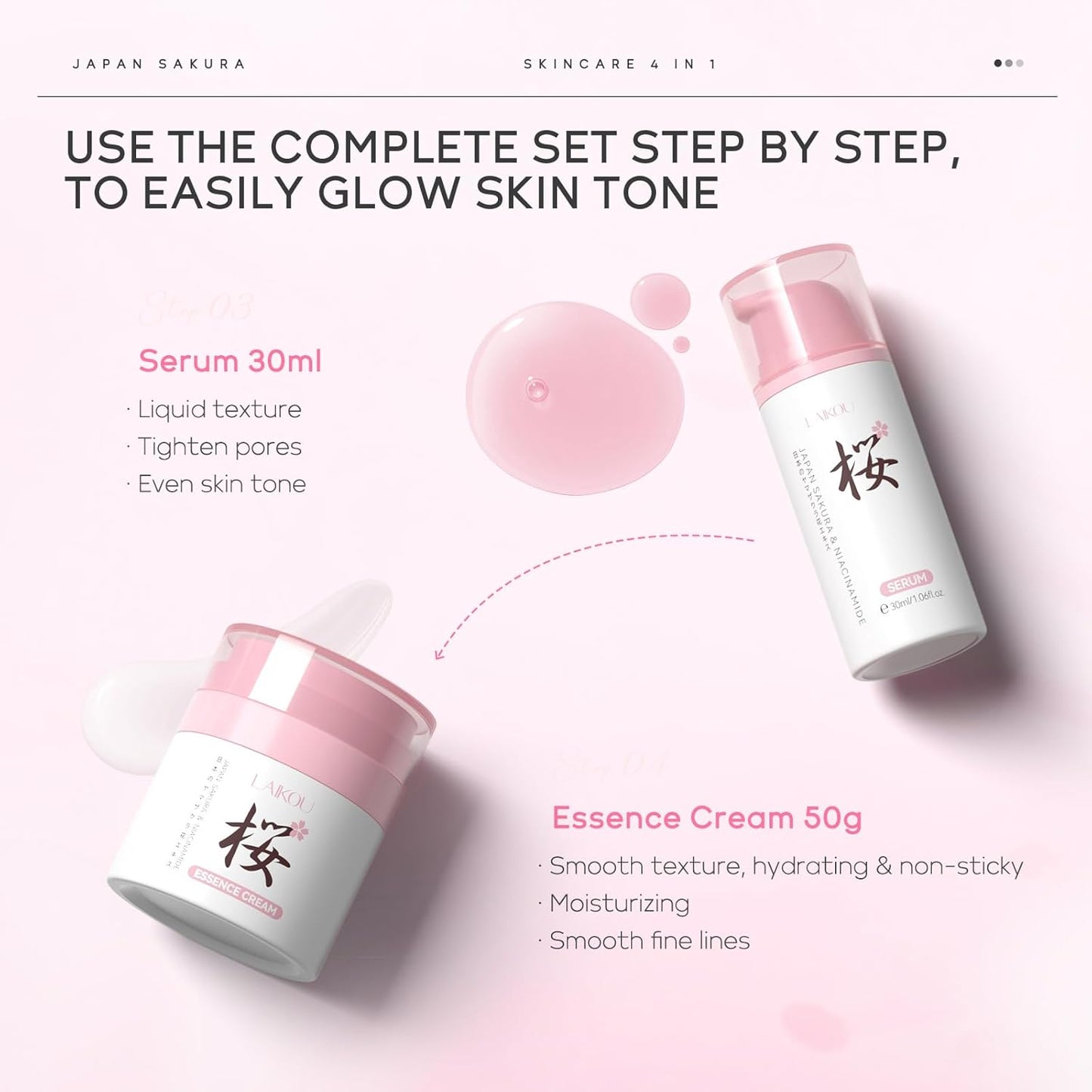 Skin Care, Skin Care Set, Skin Care Kit with Cleansing Mousse, Toner, Serum, Essence Cream Women Beauty Gift Sets 4pcs for Women Teen Girls Mom Daughter Mother's Day Birthday Christmas