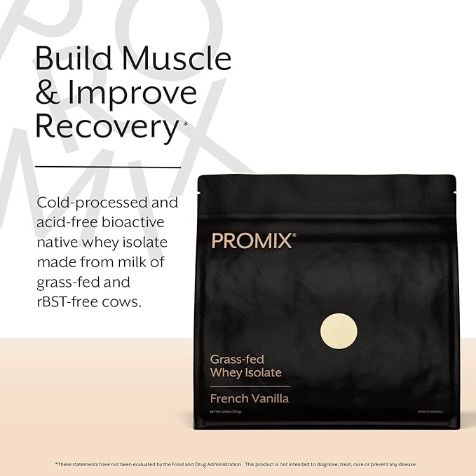 Promix Whey Protein Isolate Powder, Vanilla - 2.5lb Bulk - Grass-Fed & 100% All Natural - Post Workout Fitness & Nutrition Shakes, Smoothies, Baking & Cooking Recipes - Gluten-Free & Keto-Friendly