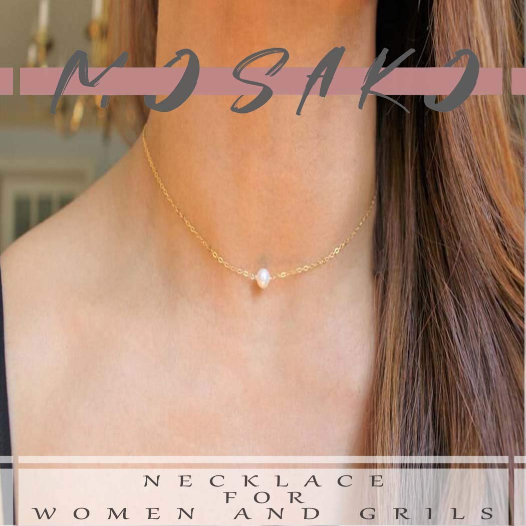 Single Pearl Pendant Necklace Chain Gold Necklace Short Necklaces for Women and Girls (Gold)