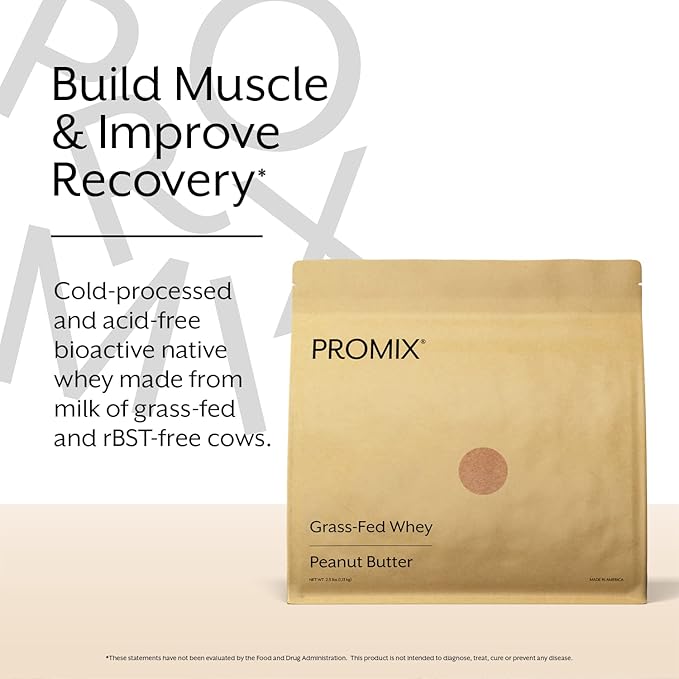 Promix Whey Protein Powder, Peanut Butter - 2.5lb Bulk - Grass-Fed & 100% All Natural - Post Workout Fitness & Nutrition Shakes, Smoothies, Baking & Cooking Recipes - Gluten-Free & Keto-Friendly