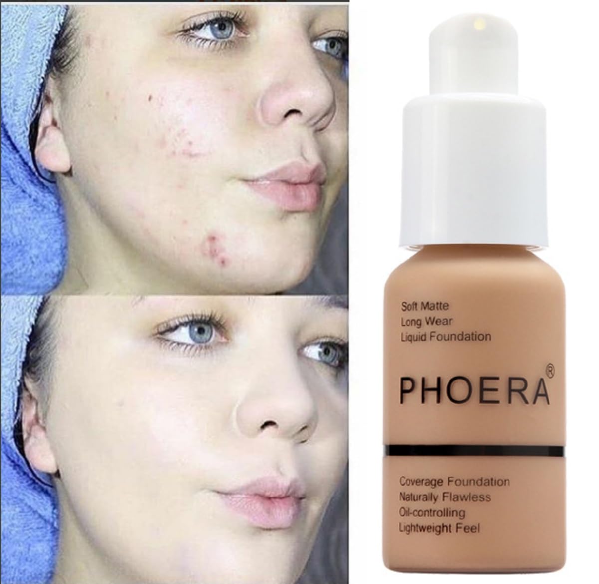 PHOERA Foundation, Long-Lasting Waterproof Oil Full Coverage Flawless Soft Matte Liquid Foundation.( 1pcs-111# Chestnut)