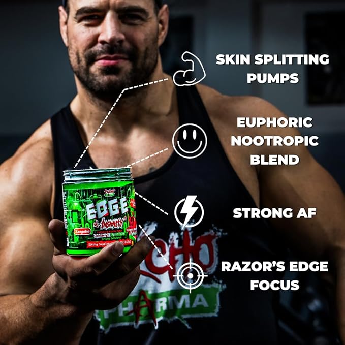 Psycho Pharma Strongest High Stim Preworkout Powder - Edge of Insanity - Most Intense Pre Workout Supplement for Pumps, Strength, Energy and Feel Good Focus. Rivals Famous PWOs of The Past