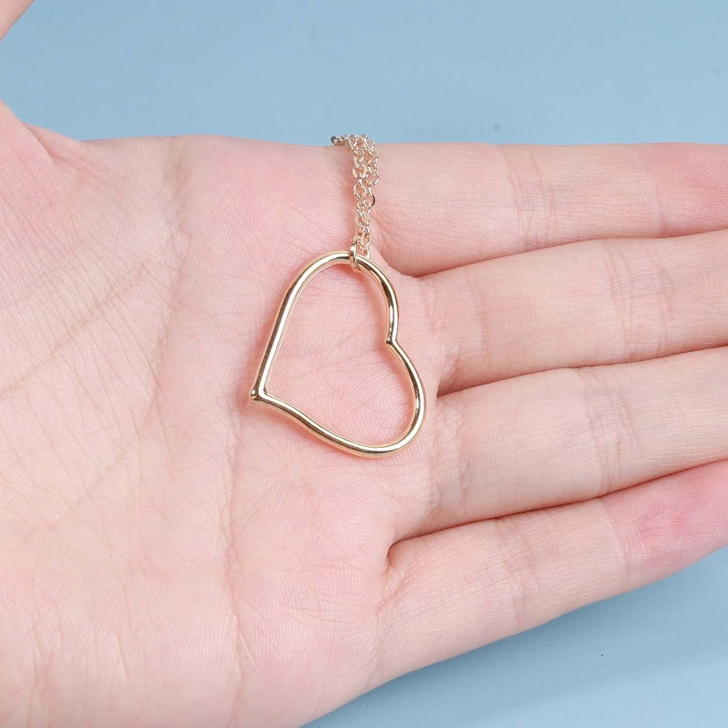 Boho Long Heart Necklace Open Heart Pendant Necklace Floating Heart Chain Necklace Gold Hollow Heart Necklace Jewelry for Women