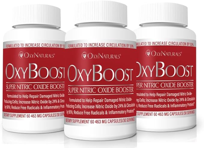 OxyBoost with ViNitrox - Nitric Oxide Supplement for Blood Pressure Support, Heart Health, Energy Boost, Circulation, and More (3 Bottles - 90 Servings)