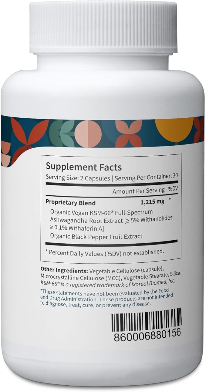 Pattern Wellness Ashwagandha Complex for Men & Women - KSM-66 & Black Pepper Extract - Whole Body & Heart Health - Supports Stress & Mood - Non-GMO - 180 Vegan Capsules