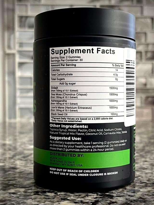 Organic Shilajit Gummies with Sea Moss Gummies - Shilajit Supplement for Immune Support - Pure Himalayan Shilajit and Ashwagandha with Sea Moss and Shilajit, Lion’s Mane Extract and Black Seed Oil