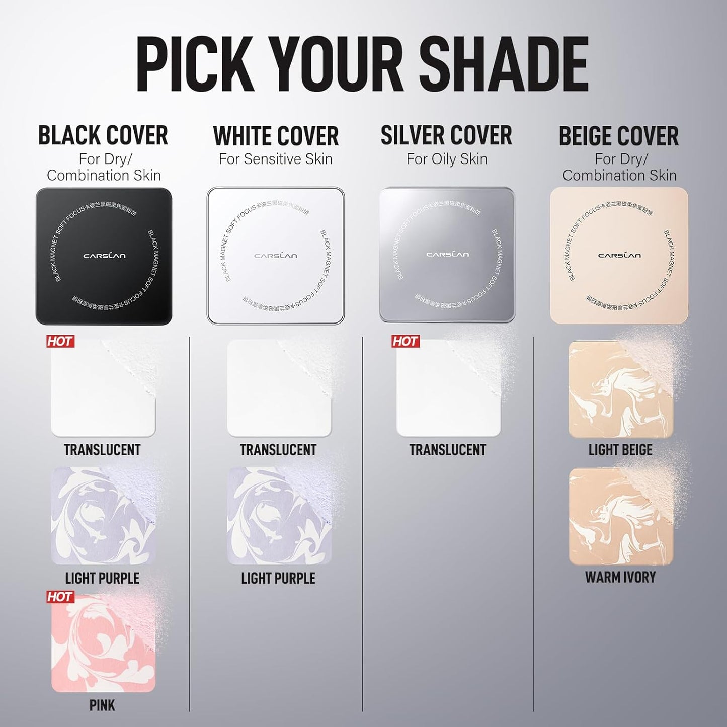 2.0 Black Magnet Soft Focus Powder, Waterproof Translucent Pressed Setting Powder, 24H Longlasting Talc-Free Face Powder, Oil Control Compact Makeup,01 Translucent For Dry&Com Skin, 0.28Oz