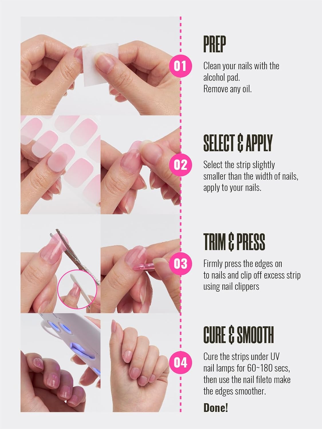 Semi Cured Gel Nail Strips, 30 pcs Gel Nail Stikers, Gel Nail Wraps Semi Cured, Salon-Quality, 2 Weeks Long Lasting