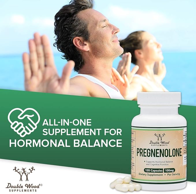 Pregnenolone 100mg per Serving (Converted to Progesterone to Boost Progesterone Levels) - Third Party Tested - 120 Capsules (50mg per Capsule) Non-GMO by Double Wood