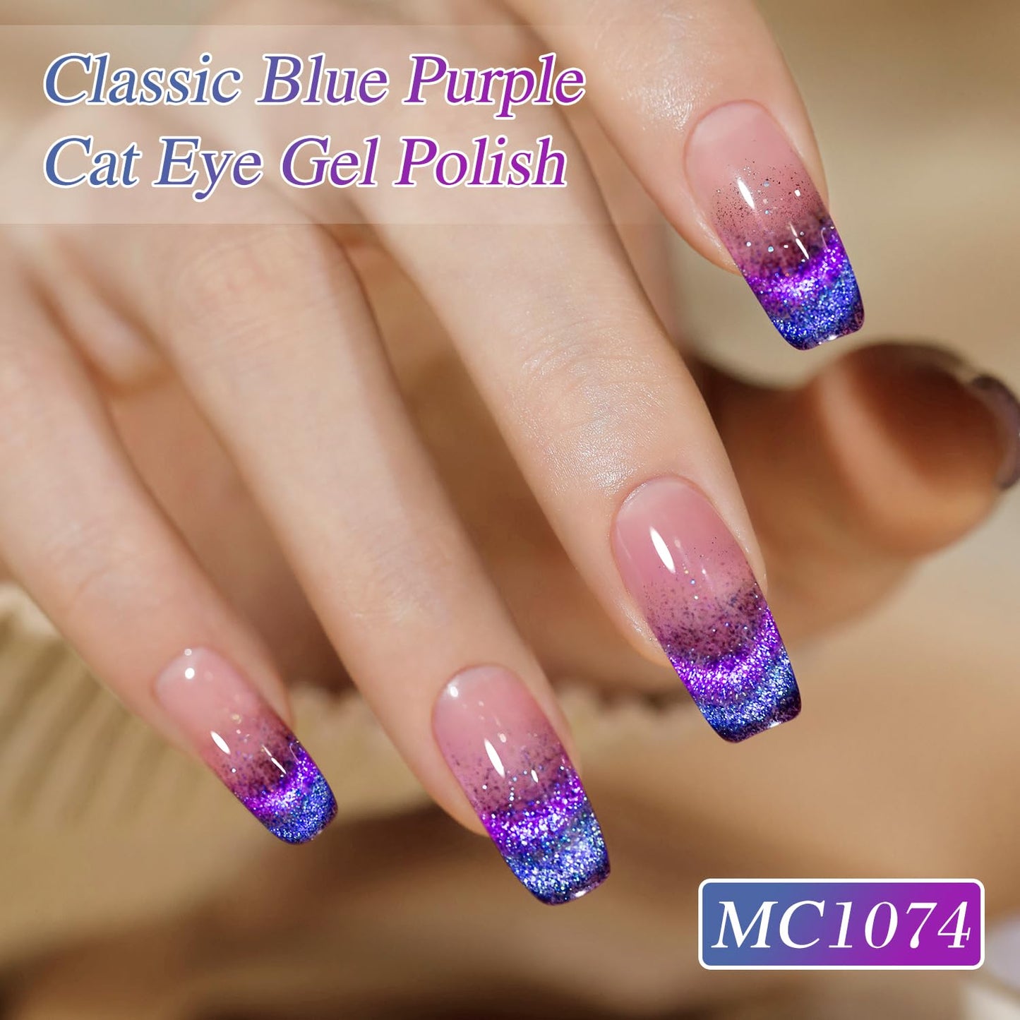 Double Rhythm Cat Eye Gel Polish with Magnet 15ML Holographic Glitter Shimmer Translucent Sheer Color Jelly Glass Magnetic Gel Polish Salon DIY at Home (Purple Blue-MC1074)