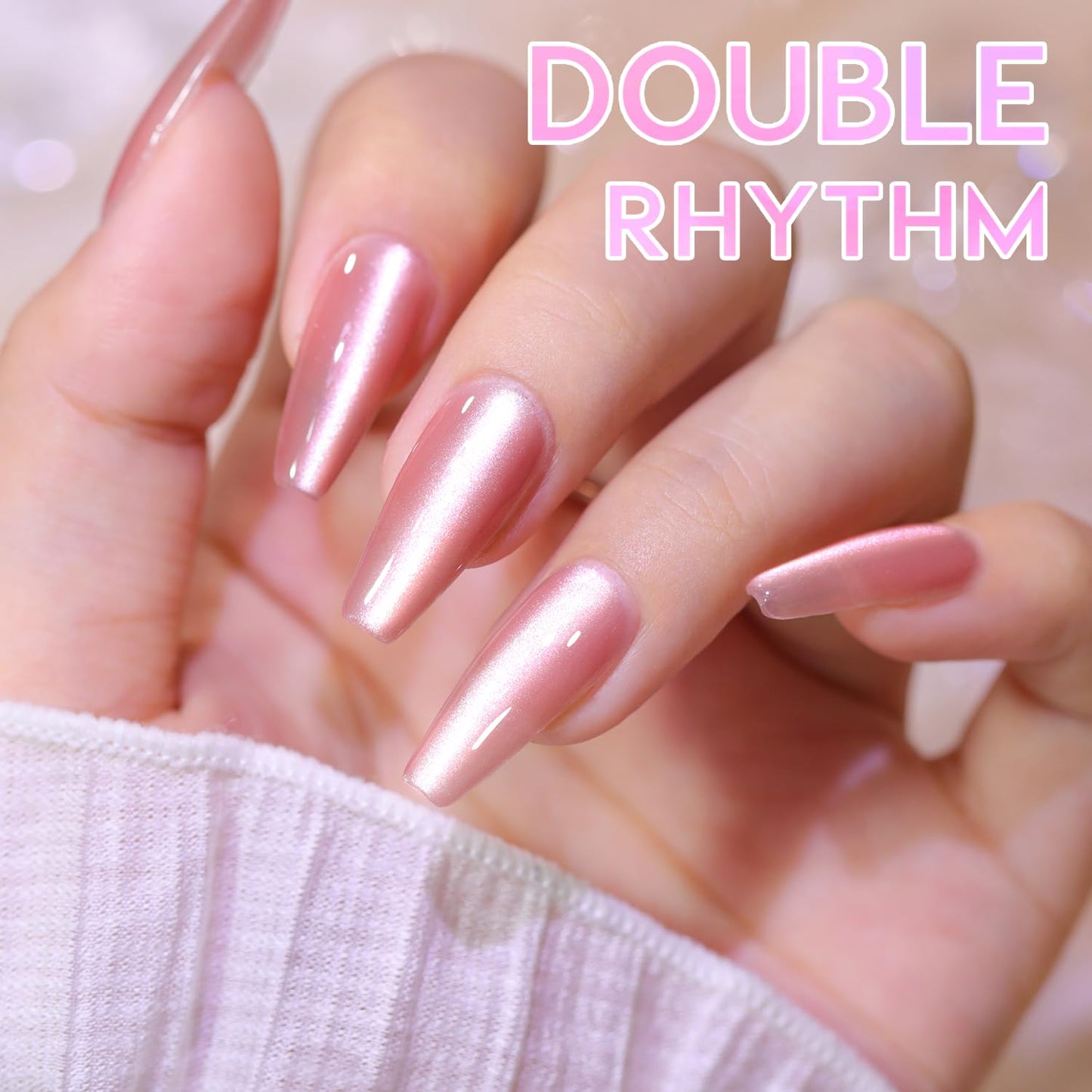 Double Rhythm 6 Colors Cat Eye Gel Polish Set Shimmer Glitter with Magnet Holographic Reflective Magnetic UV Nail Art Kit (Jelly Glass Silver Nude Pink-6-Kit 24)