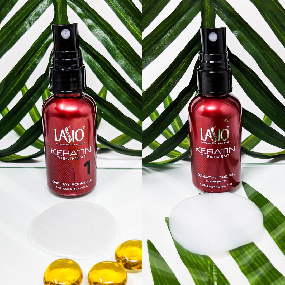 Lasio Pro Keratin Hair Treatment Kit for Salon Use– Includes Keratin Tropic, One Day, Mocha Silk, Color Pro & Hypersilk Clarifying Shampoo (2 Oz Each – Reduces Curls, Eliminates Frizz, Repairs & Shine