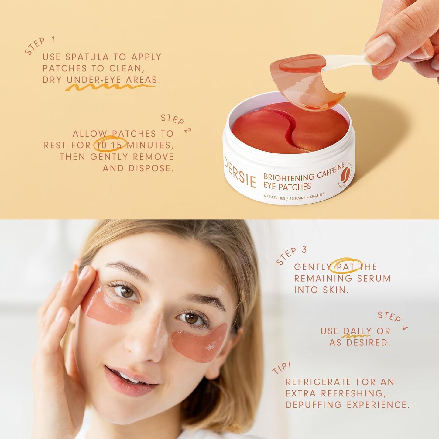 Eye Patches for Puffy Eyes and Dark Circles: Reduce Puffiness and Dark Circles - Brightening Caffeine Eye Patches with Hyaluronic Acid - Awakening and Hydrating (30 Pairs)