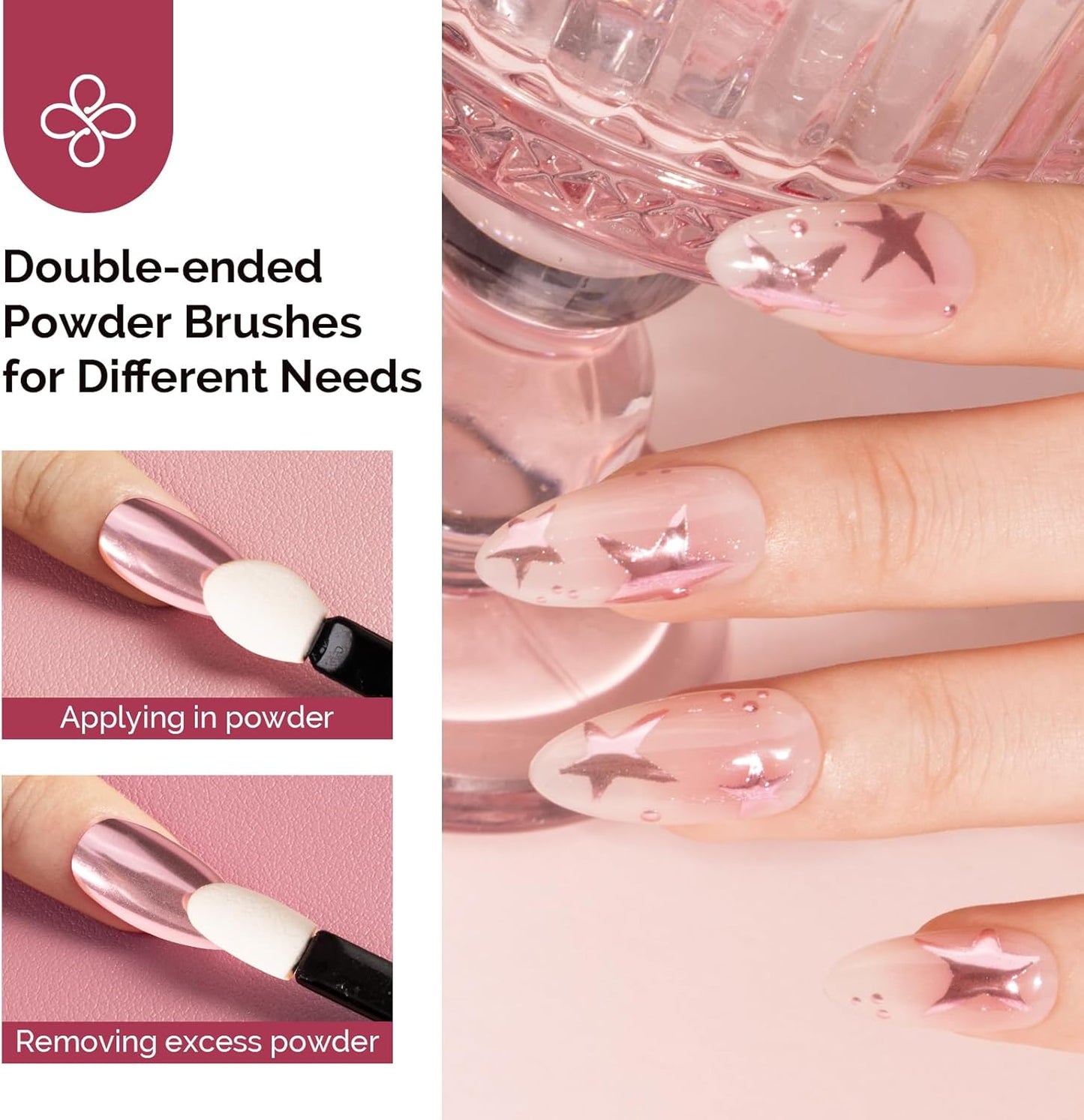 MelodySusie 9Pcs Chrome Nail Powder for Gel Nails,Metallic Mirror Effect Pigment Stylish and Technological Fine Glitter for Home DIY Salon Use