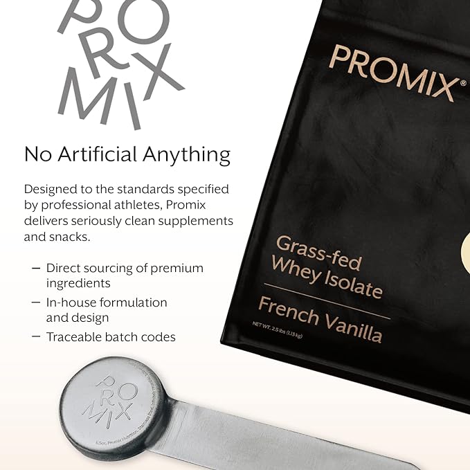 Promix Whey Protein Isolate Powder, Vanilla - 2.5lb Bulk - Grass-Fed & 100% All Natural - Post Workout Fitness & Nutrition Shakes, Smoothies, Baking & Cooking Recipes - Gluten-Free & Keto-Friendly