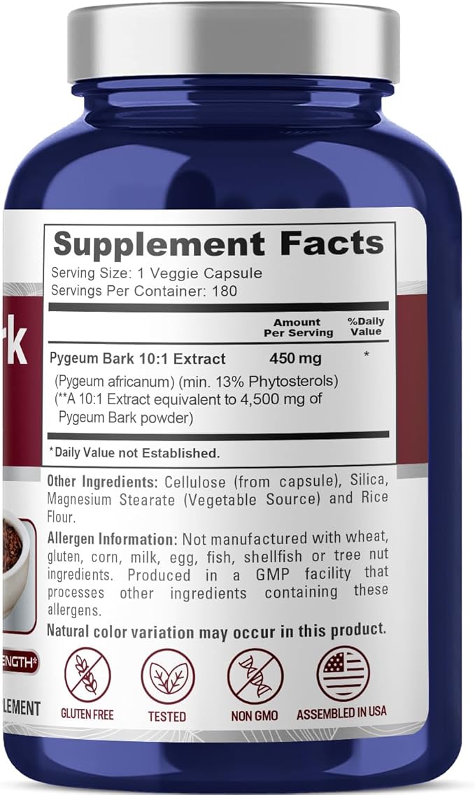 NusaPure Pygeum Bark 4500mg 180 Veggie Caps (Non-GMO, Gluten Free)