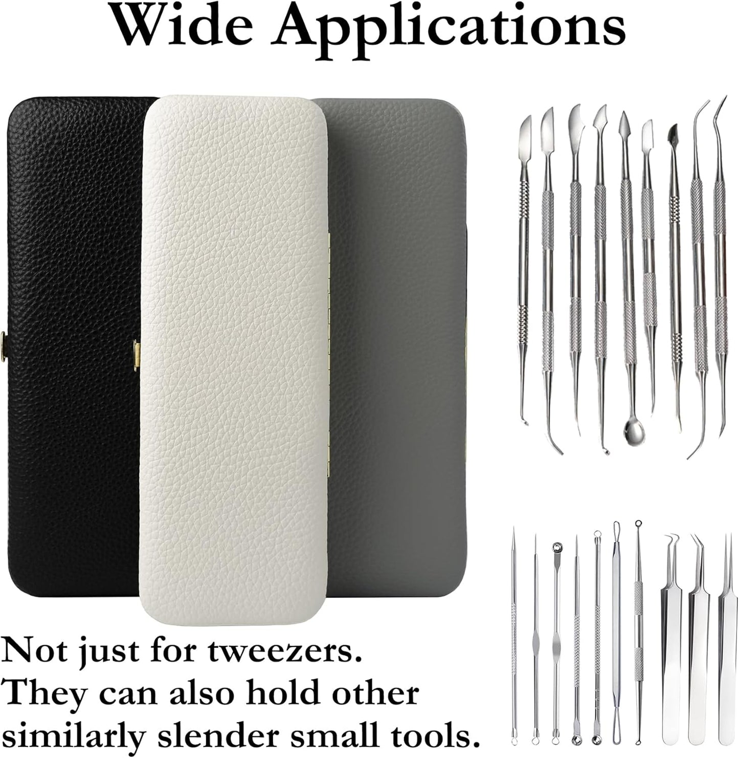 Lash Tweezers Organizer, Eyelash Extension Tweezers Bag, Soft PU Leather 8 Positions Rounded Corners Portable, Individual Storage Case Box for Tweezers, Makeup Brush, Slender Small Tools(Black)
