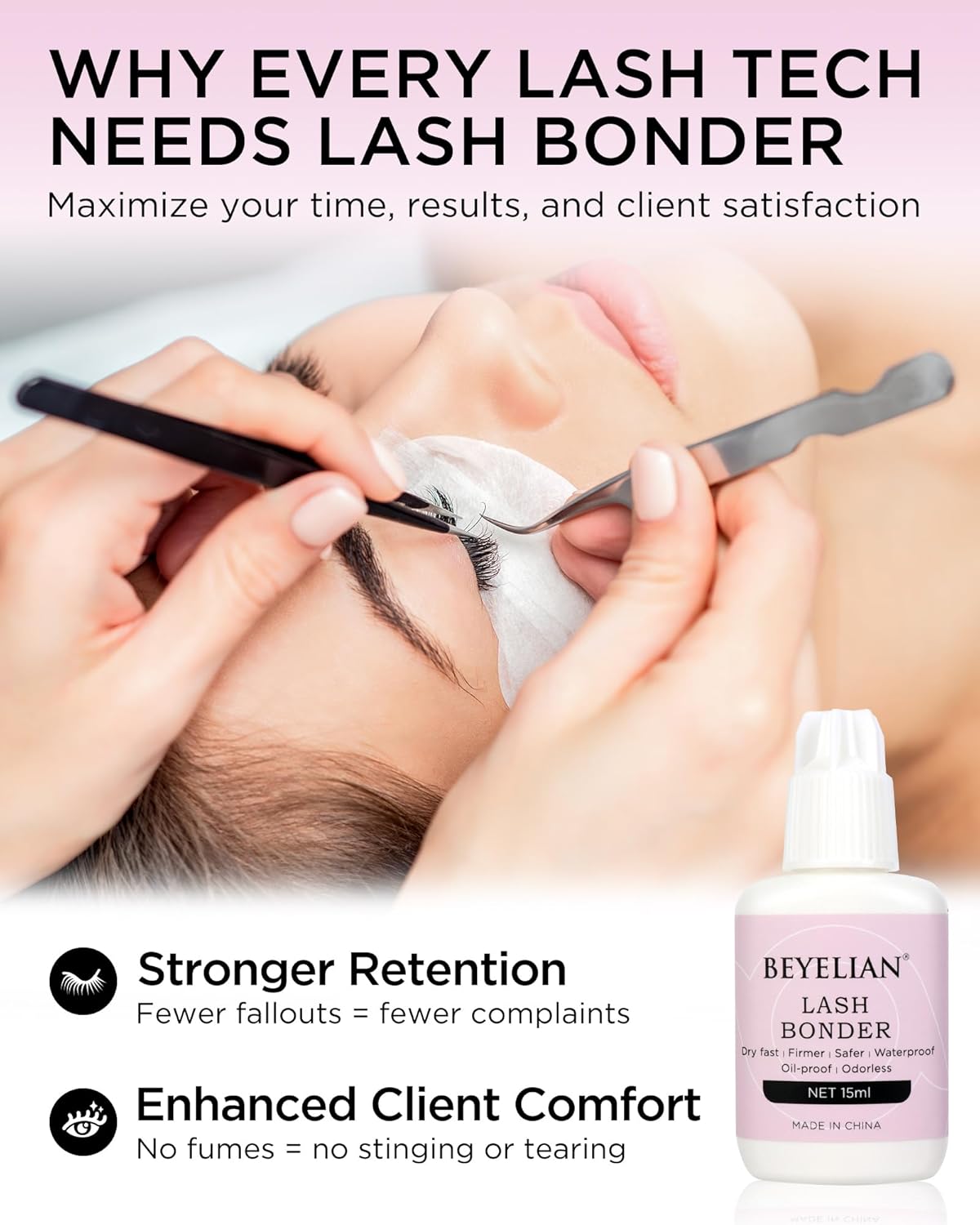 BEYELIAN Lash Bonder for Eyelash Extension, Lash Sealant, Super Bonder Longer Retention, Can Wash Face Free, Help Glue Bond Better, Glue Primer Accelerate Drying Time, Low Irritation, Water Oil Proof