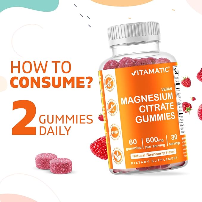 3 Pack - Vitamatic Magnesium Gummies 600mg per Serving - 60 Vegan Gummies - Promotes Healthy Relaxation, Muscle, Bone, & Energy Support